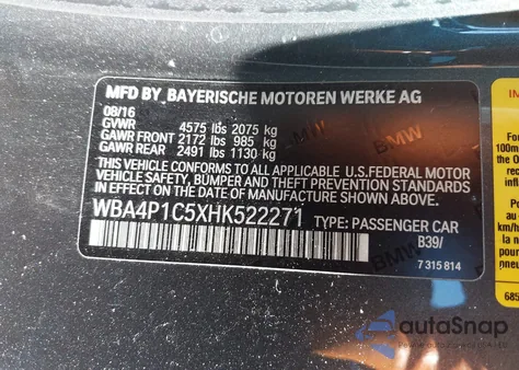 2017 BMW 440I from USA, damaged, VIN WBA4P1C5XHK522271